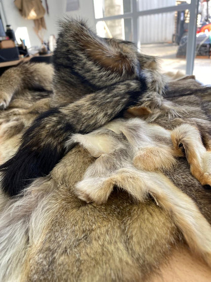 Chrome tanned fox pelts at the warehouse